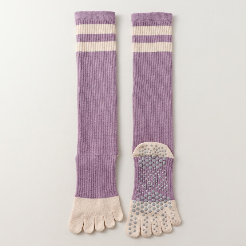 Olivenorma Five-Toe Breathable Toe Separation Non-Slip Grip Pilates Barre Fitness Socks for Women with Cotton Comfort Design Yoga Socks - Purple - 10 Pairs - image 6