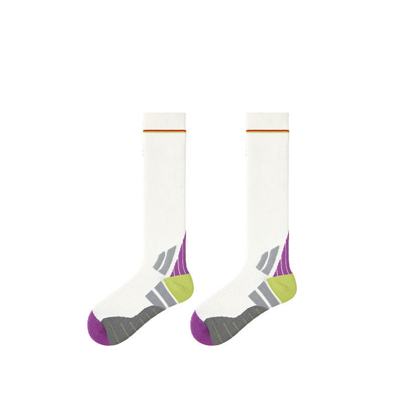 Olivenorma Retro Crew Compression Non-Slip Pilates Barre Everyday Comfort Calf Socks with Breathable Support & Athletic Fit Yoga Socks - White + Purple - 10 Pairs - image 13