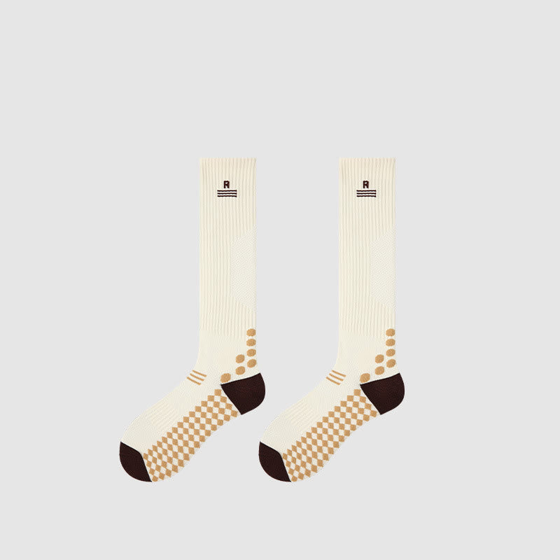 Olivenorma Retro Crew Compression Non-Slip Pilates Barre Everyday Comfort Calf Socks with Breathable Support & Athletic Fit Yoga Socks - Beige - 10 Pairs - image 12