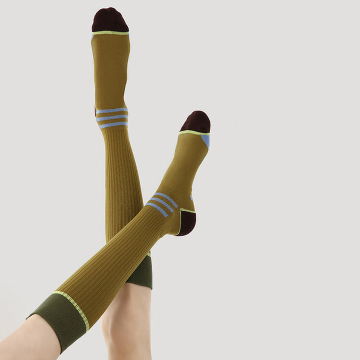 Olivenorma Retro Crew Compression Non-Slip Pilates Barre Everyday Comfort Calf Socks with Breathable Support & Athletic Fit Yoga Socks - image 2