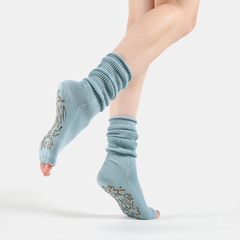 Olivenorma Open-Toe Five-Toe Breathable Toe Separation Non-Slip Grip Pilates Fitness Socks with Cotton Comfort & Stable Traction Yoga Socks - Blue - 5 Pairs - image 0