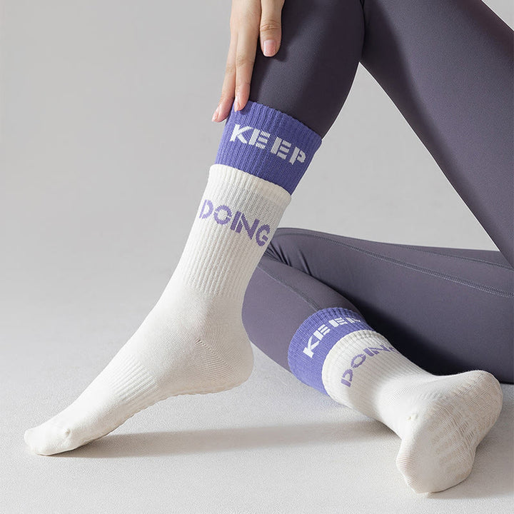 Olivenorma Cushion Grip Crew Non-Slip Pilates Barre Comfort Training Socks with Soft Padding & Breathable Cotton Support Yoga Socks - White - 10 Pairs - image 2