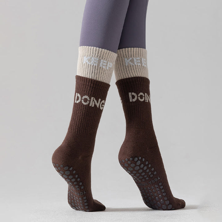 Olivenorma Cushion Grip Crew Yoga Socks Non-Slip Pilates Barre Comfort Training Socks - Brown - 10 Pairs - image 0