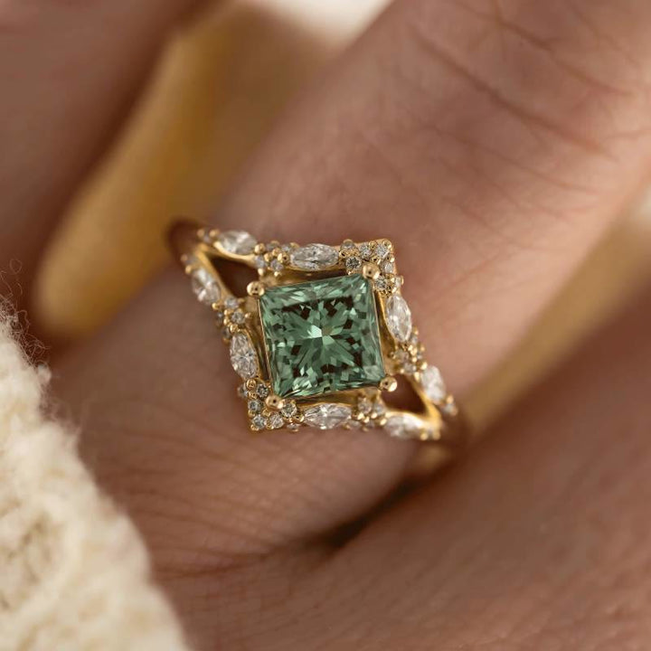 FREE Today: Elegant Square Cut Green Moissanite Engagement Luxury Vintage Promise Ring - image 4