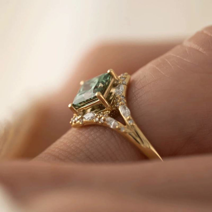 FREE Today: Elegant Square Cut Green Moissanite Engagement Luxury Vintage Promise Ring - image 2