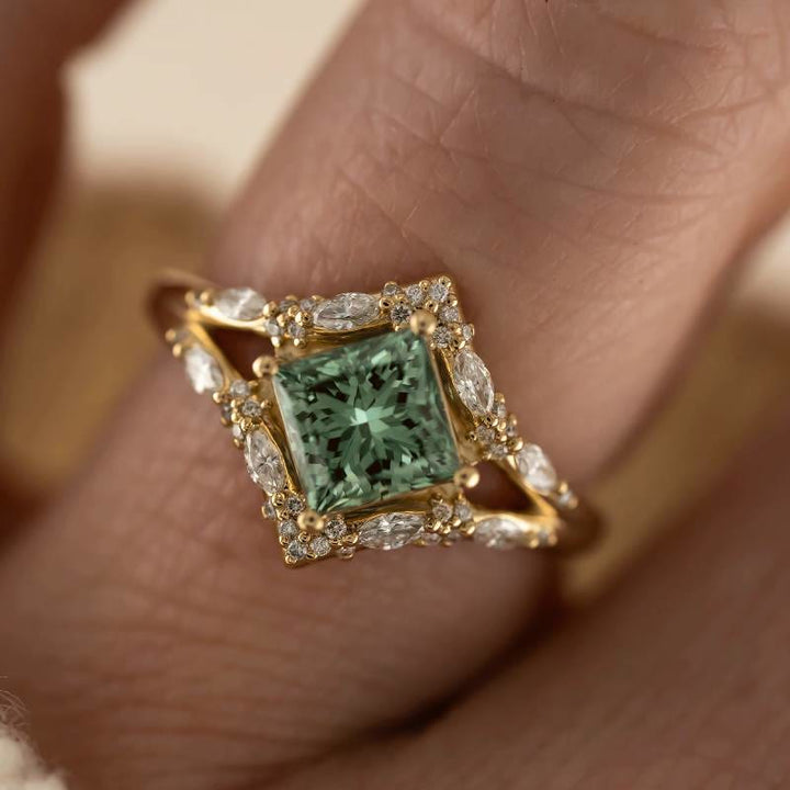 FREE Today: Elegant Square Cut Green Moissanite Engagement Luxury Vintage Promise Ring - image 3