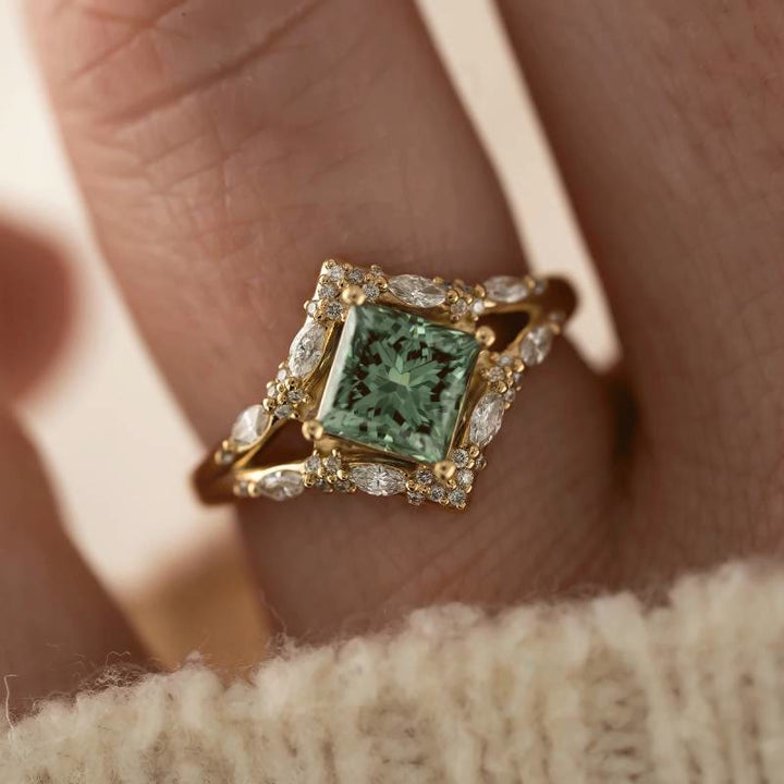 FREE Today: Elegant Square Cut Green Moissanite Engagement Luxury Vintage Promise Ring - image 1