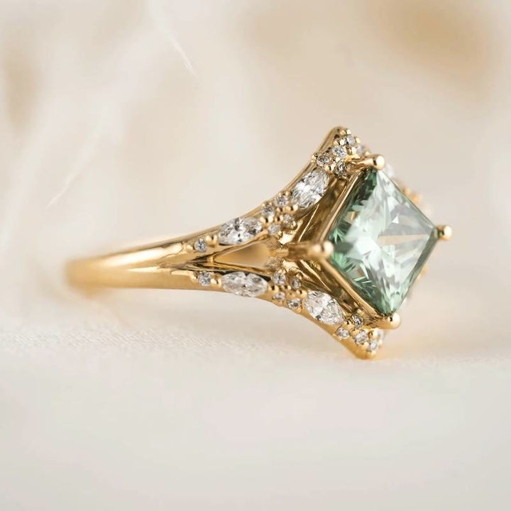 FREE Today: Elegant Square Cut Green Moissanite Engagement Luxury Vintage Promise Ring - image 6