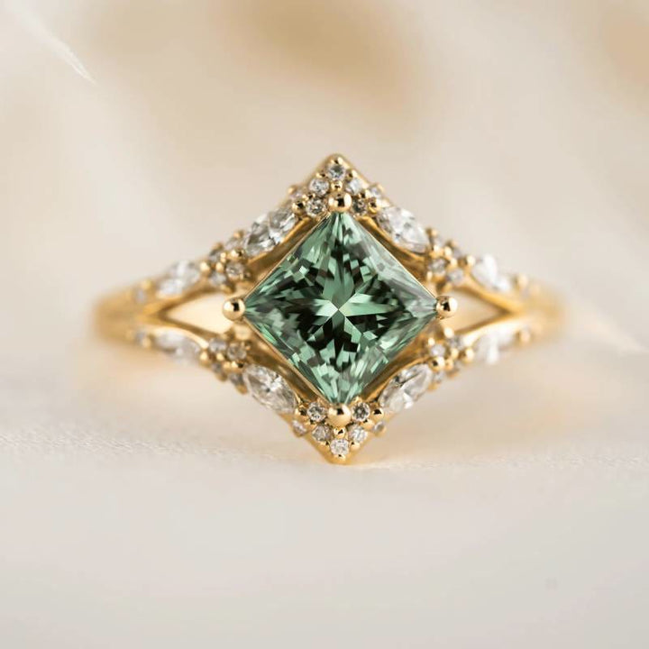 FREE Today: Elegant Square Cut Green Moissanite Engagement Luxury Vintage Promise Ring - US 10 - image 0