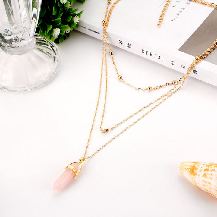 Natural Crystal Hexagonal Gemstone Necklace - Rose Quartz - image 12