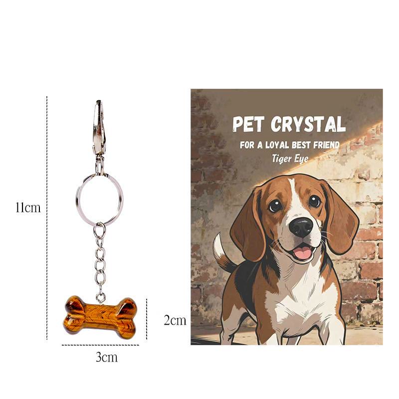 Olivenorma Natural Crystal Dog Bone Pendant Bag Charm Keychain with Card - Tiger Eye - image 1