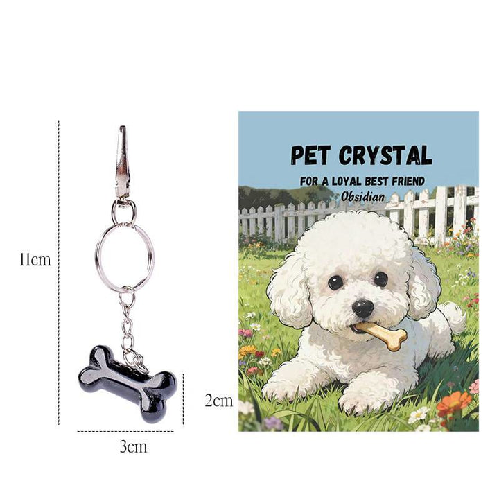 Olivenorma Natural Crystal Dog Bone Pendant Bag Charm Keychain with Card - Obsidian - image 11