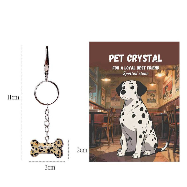 Olivenorma Natural Crystal Dog Bone Pendant Bag Charm Keychain with Card - Dalmatian Jasper - image 4