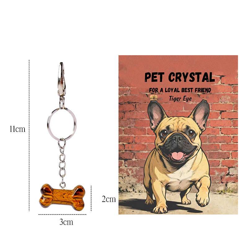 Olivenorma Natural Crystal Dog Bone Pendant Bag Charm Keychain with Card - Tiger Eye 2 - image 2