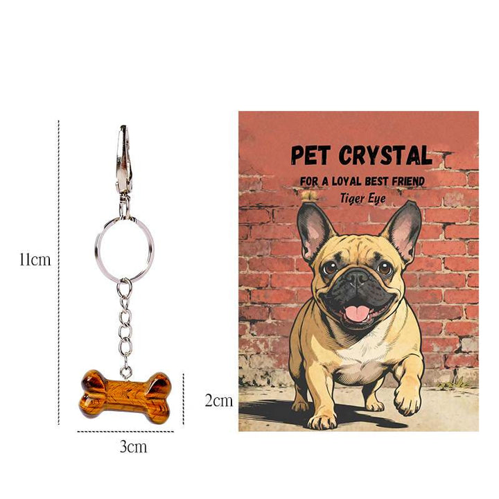 Olivenorma Natural Crystal Dog Bone Pendant Bag Charm Keychain with Card - Tiger Eye 2 - image 2