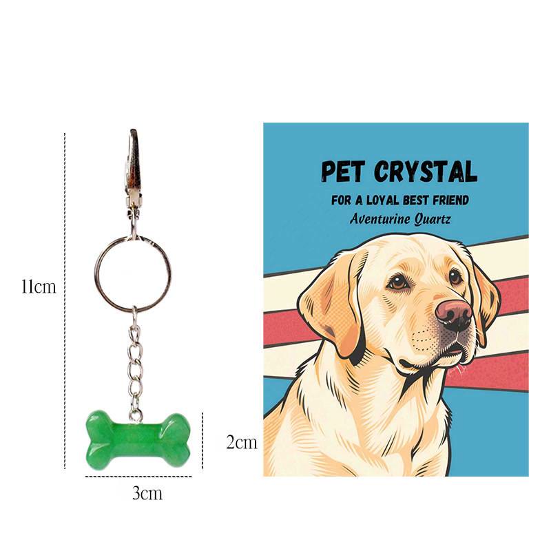 Olivenorma Natural Crystal Dog Bone Pendant Bag Charm Keychain with Card - Green Aventurine - image 14