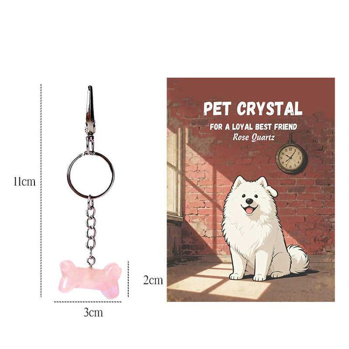 Olivenorma Natural Crystal Dog Bone Pendant Bag Charm Keychain with Card - Rose Quartz 2 - image 22