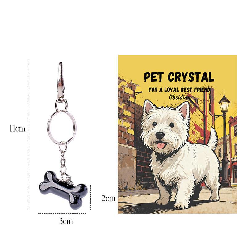 Olivenorma Natural Crystal Dog Bone Pendant Bag Charm Keychain with Card - Obsidian 2 - image 12
