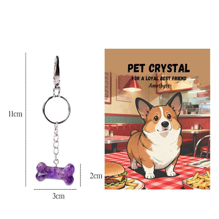Olivenorma Natural Crystal Dog Bone Pendant Bag Charm Keychain with Card - Amethyst 2 - image 9