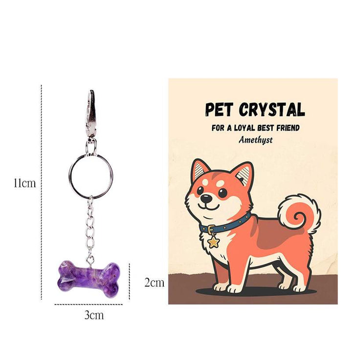 Olivenorma Natural Crystal Dog Bone Pendant Bag Charm Keychain with Card - Amethyst - image 8