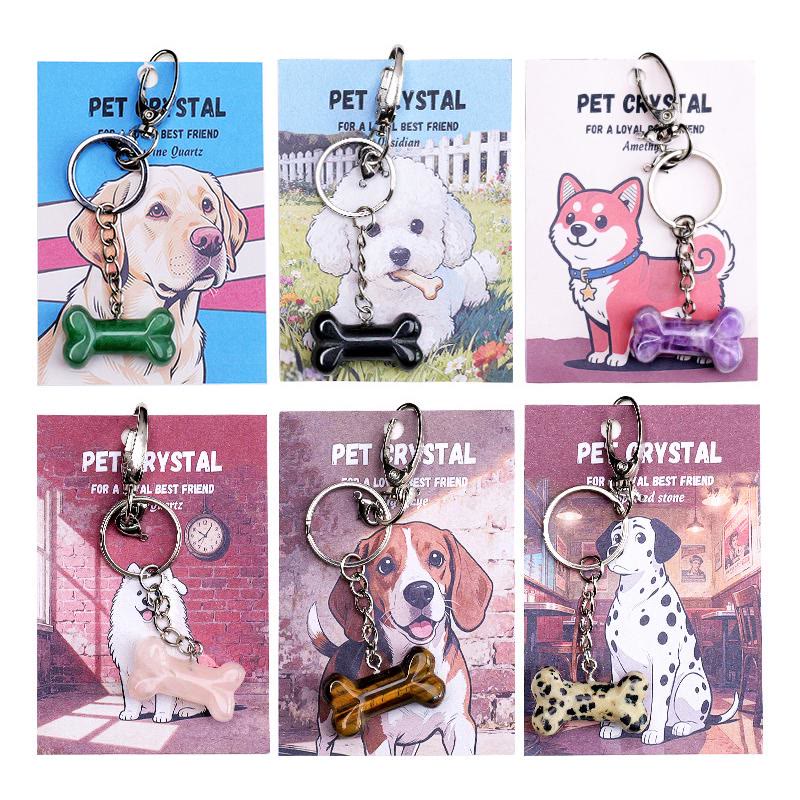Olivenorma Natural Crystal Dog Bone Pendant Bag Charm Keychain with Card - image 0
