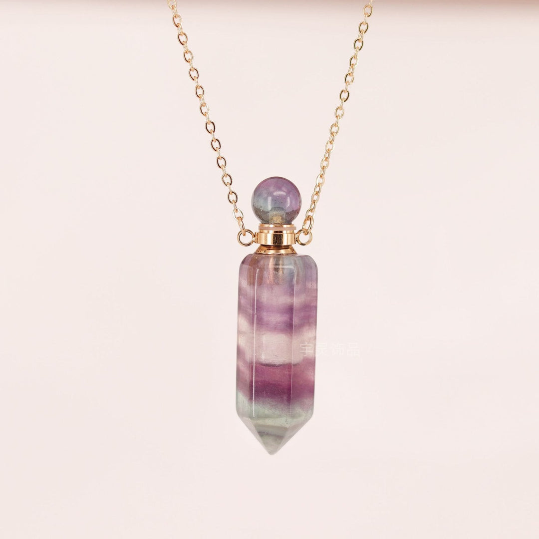 Olivenorma Hexagonal Column Essential Oil Diffuser Crystal Vial Bottle Necklace - Rainbow Fluorite - image 0