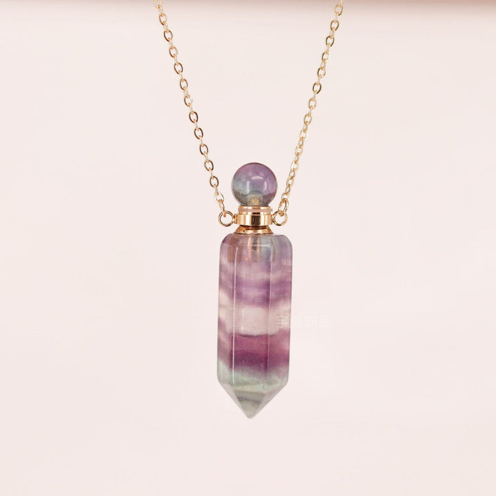 Olivenorma Hexagonal Column Essential Oil Diffuser Crystal Vial Bottle Necklace - Rainbow Fluorite - image 0