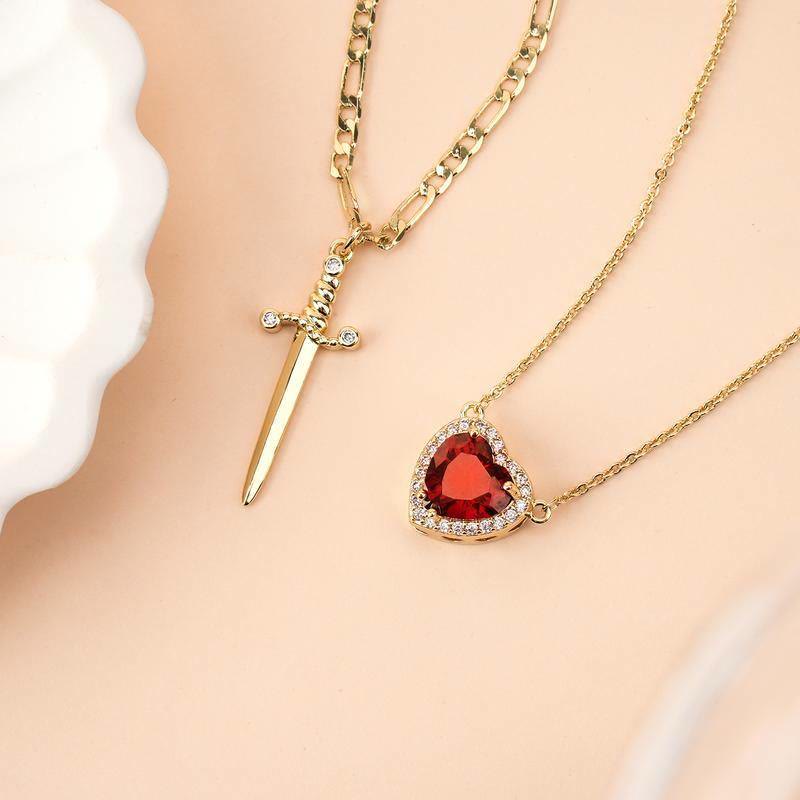 FREE Today: "Fight for your love" Heart Lock Slip Chain Heart Sword Couple Necklace Set - image 6
