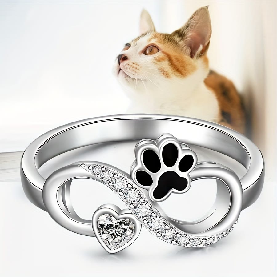 FREE Today: Pet Cat Dog Paw White Zircon Heart Infinity Ring - image 1