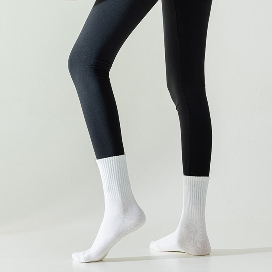 Olivenorma Full-Toe Mid-Calf Cotton Anti-Slip Breathable Workout Grip Socks Comfortable Solid Color Women's Yoga Socks - image 5