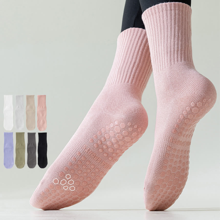 Olivenorma Full-Toe Mid-Calf Cotton Anti-Slip Breathable Workout Grip Socks Comfortable Solid Color Women's Yoga Socks - image 0