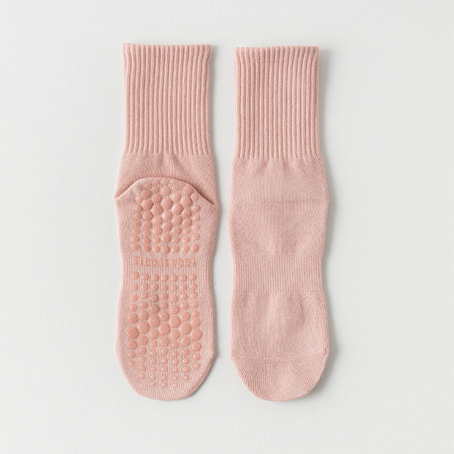 Olivenorma Full-Toe Mid-Calf Cotton Anti-Slip Breathable Workout Grip Socks Comfortable Solid Color Women's Yoga Socks - Pink - 10 Pairs - image 1