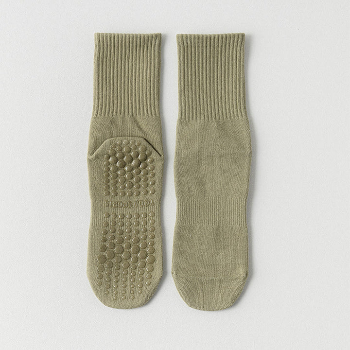 Olivenorma Full-Toe Mid-Calf Cotton Anti-Slip Breathable Workout Grip Socks Comfortable Solid Color Women's Yoga Socks - Green - 10 Pairs - image 11