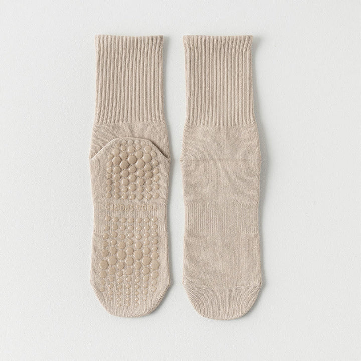 Olivenorma Full-Toe Mid-Calf Cotton Anti-Slip Breathable Workout Grip Socks Comfortable Solid Color Women's Yoga Socks - Khaki - 10 Pairs - image 10