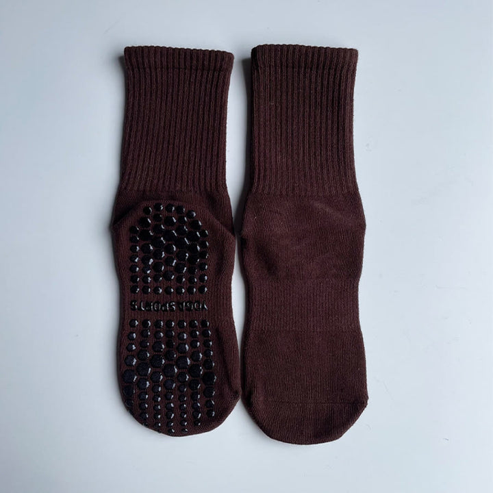 Olivenorma Full-Toe Mid-Calf Cotton Anti-Slip Breathable Workout Grip Socks Comfortable Solid Color Women's Yoga Socks - Brown - 10 Pairs - image 13