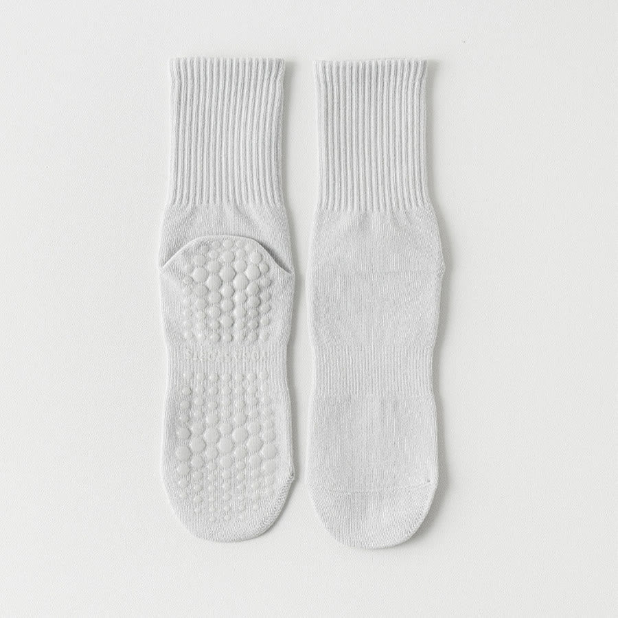 Olivenorma Full-Toe Mid-Calf Cotton Anti-Slip Breathable Workout Grip Socks Comfortable Solid Color Women's Yoga Socks - Light Gray - 10 Pairs - image 6