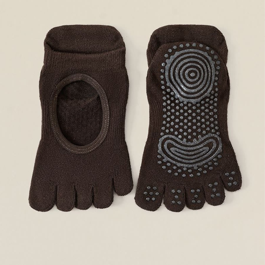 Olivenorma Backless Five-Toe Cotton Non-Slip Grip Breathable Sweat-Absorbing Barre Workout Women's Yoga Socks - Coffee - 10 Pairs - image 5