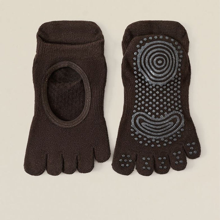 Olivenorma Backless Five-Toe Cotton Non-Slip Grip Breathable Sweat-Absorbing Barre Workout Women's Yoga Socks - Coffee - 10 Pairs - image 5