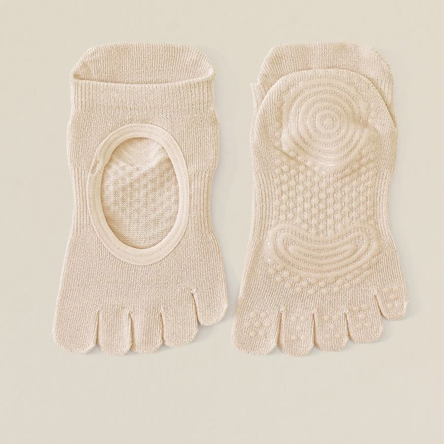 Olivenorma Backless Five-Toe Cotton Non-Slip Grip Breathable Sweat-Absorbing Barre Workout Women's Yoga Socks - Khaki - 10 Pairs - image 8