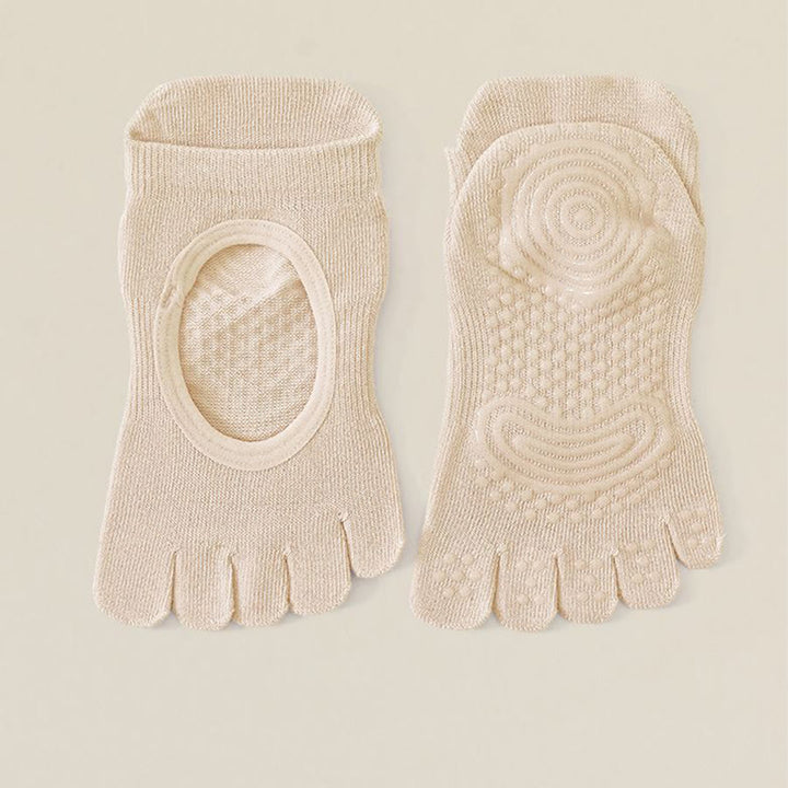 Olivenorma Backless Five-Toe Cotton Non-Slip Grip Breathable Sweat-Absorbing Barre Workout Women's Yoga Socks - Khaki - 10 Pairs - image 8