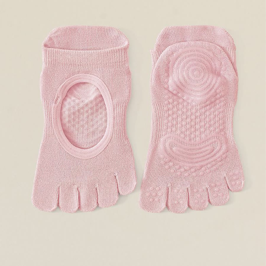 Olivenorma Backless Five-Toe Cotton Non-Slip Grip Breathable Sweat-Absorbing Barre Workout Women's Yoga Socks - Pink - 10 Pairs - image 9