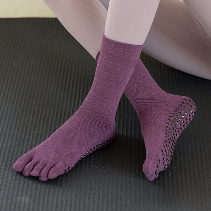 Olivenorma Mid-Calf Five-Toe Cotton Breathable Anti-Slip Comfort Training Grip Women's Yoga Socks - Purple - 10 Pairs - image 11