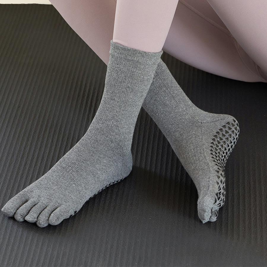 Olivenorma Mid-Calf Five-Toe Cotton Breathable Anti-Slip Comfort Training Grip Women's Yoga Socks - Gray - 10 Pairs - image 9