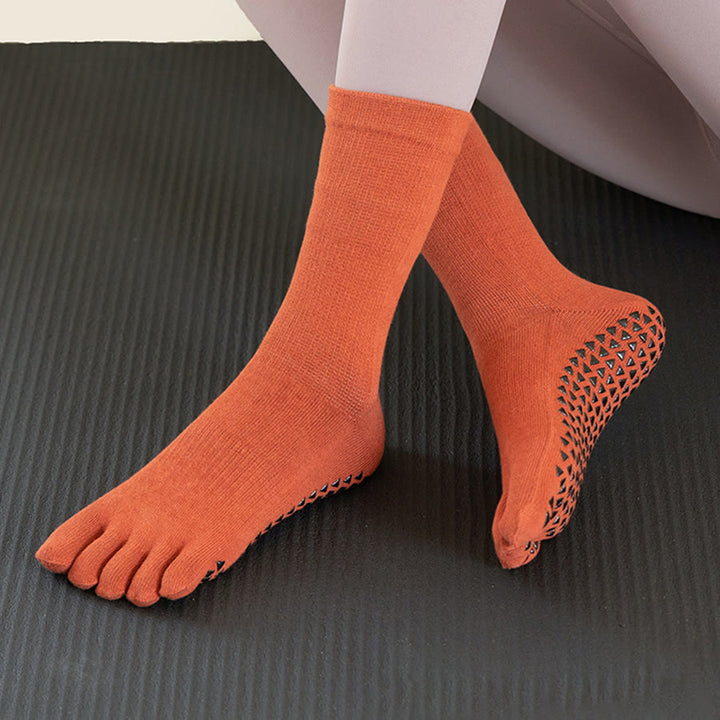 Olivenorma Mid-Calf Five-Toe Cotton Breathable Anti-Slip Comfort Training Grip Women's Yoga Socks - Orange - 10 Pairs - image 1