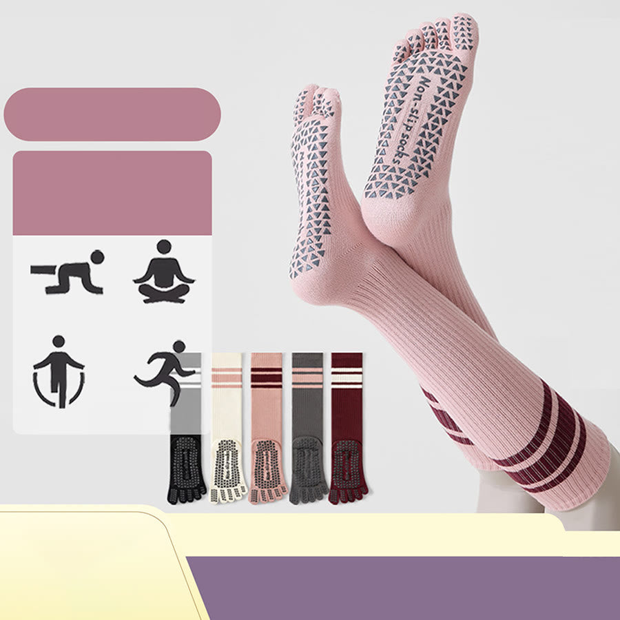 Olivenorma Compression Five-Toe Cotton Anti-Slip Grip Slim-Fit Support Pilates Barre Women's Yoga Socks - image 6