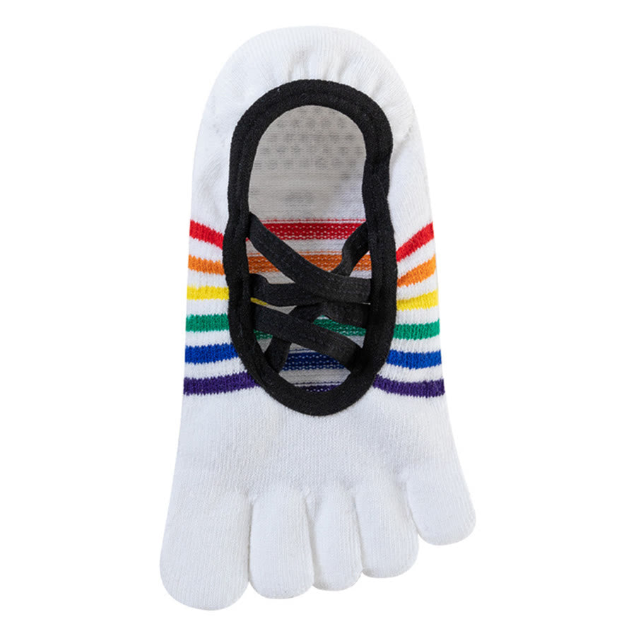 Olivenorma Cross-Strap Backless Five-Toe Rainbow Color-Block Non-Slip Grip Breathable Women's Yoga Socks - image 1
