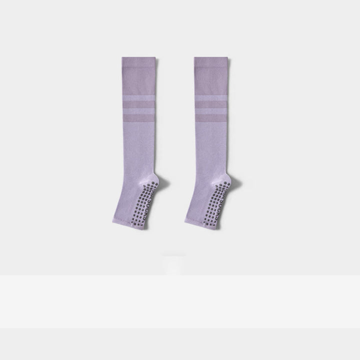 Olivenorma Compression Open-Heel Long Yoga Grip Socks Slimming Support Anti-Slip Cotton Women's Yoga Socks - Purple - 10 Pairs - image 5