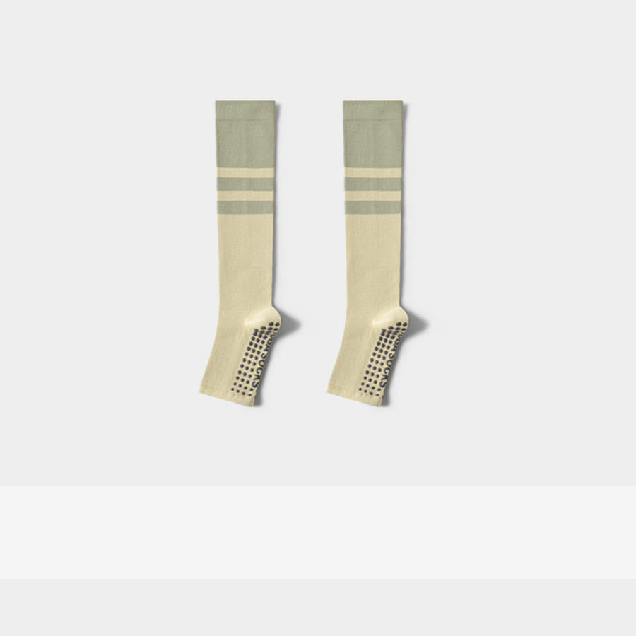 Olivenorma Compression Open-Heel Long Yoga Grip Socks Slimming Support Anti-Slip Cotton Women's Yoga Socks - Green - 10 Pairs - image 2