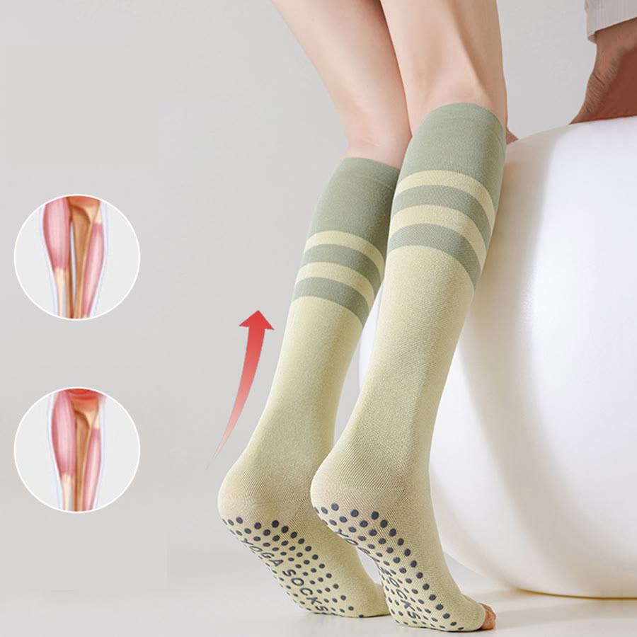 Olivenorma Compression Open-Heel Long Yoga Grip Socks Slimming Support Anti-Slip Cotton Women's Yoga Socks - image 4