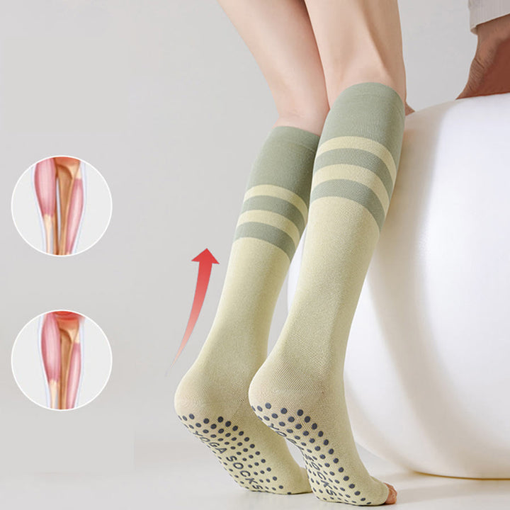 Olivenorma Compression Open-Heel Long Yoga Grip Socks Slimming Support Anti-Slip Cotton Women's Yoga Socks - image 4